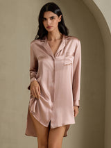 [Tuscany] SilkSilky-AU Long Sleeve Lapel Collar Nightshirt 003