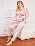 SilkSilky AU Pure Silk Long Sleeve Lapel Plus Size Pyjamas Pink 003