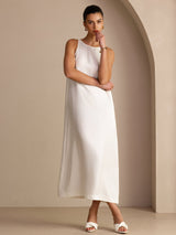 [White] SilkSilky-AU Sleeveless Crew Neck Dress 006