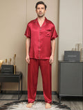 SilkSilky AU 19Momme Pure Silk Short Sleeve Lapel Men's Pyjamas Red 003