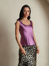 [Deep Purple] SilkSilky-AU 19Momme Stretch Silk Charmeuse Sleeveless Scoop Neck Camisole 005