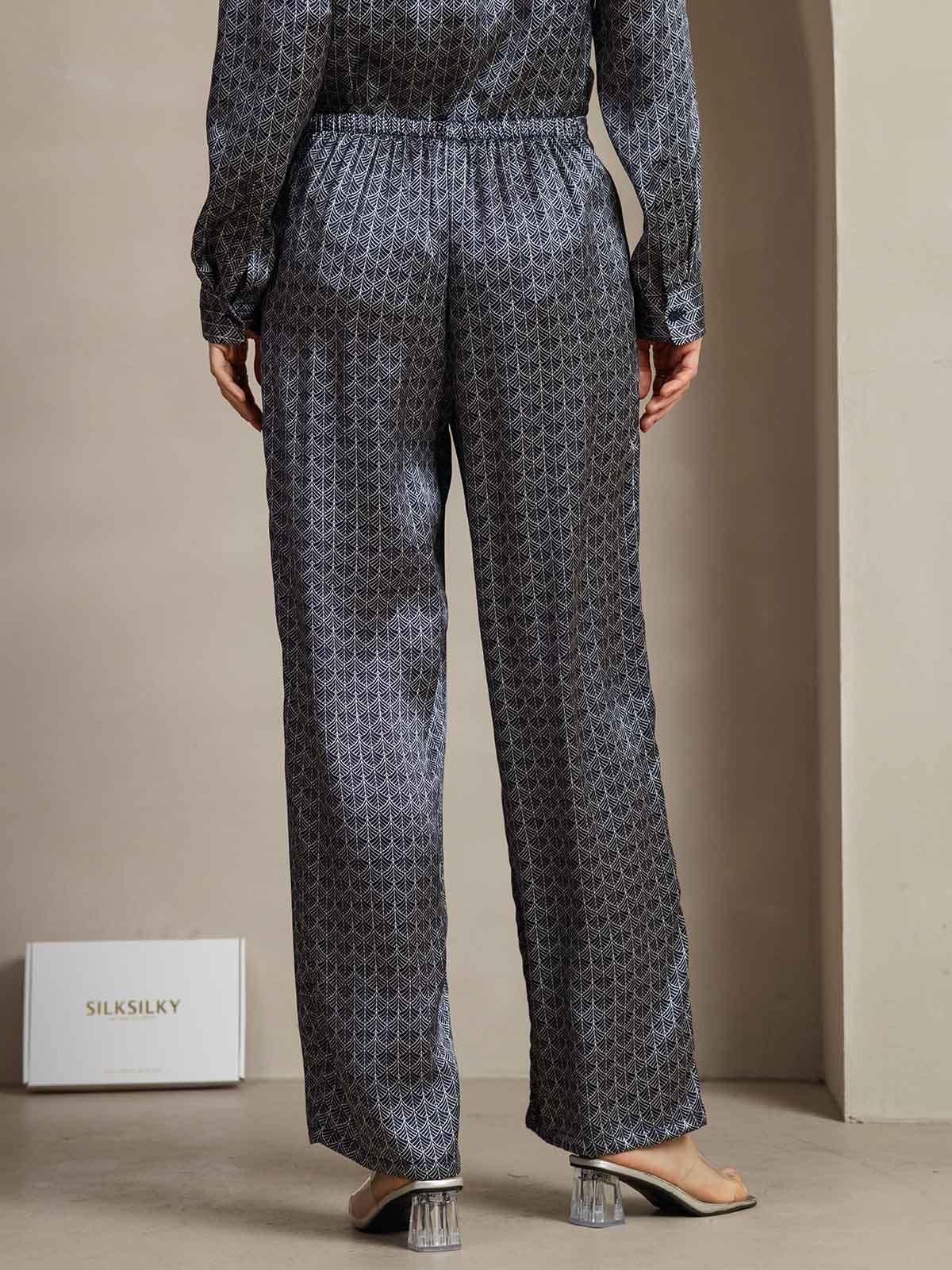 [Navy Ginkgo] SilkSilky-AU 19Momme Silk Womens Pants 002