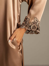 [Brown] SilkSilky-AU 3/4 Sleeve V Neck Nightgown&Dressing Gown Set 005