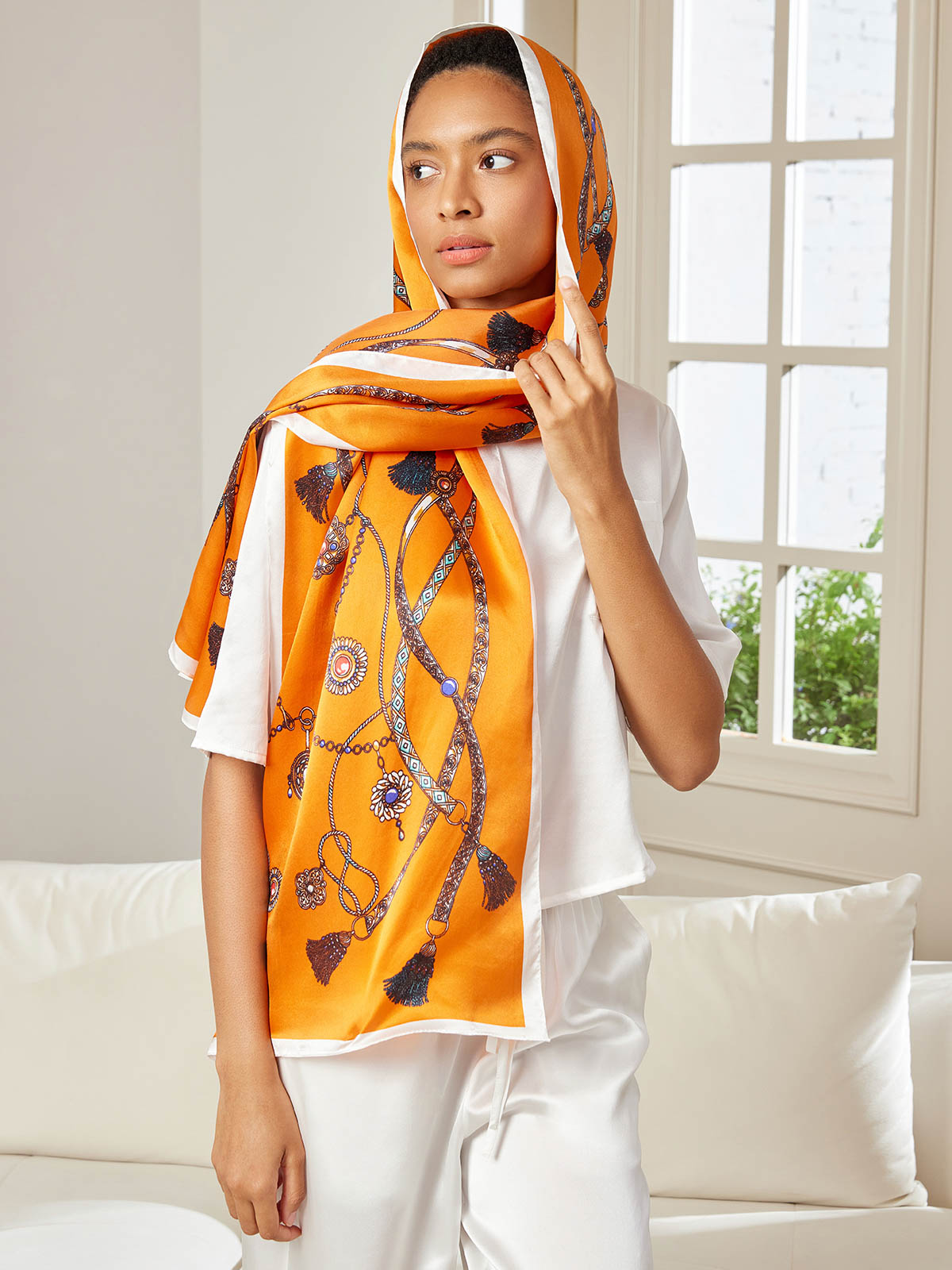 SilkSilky AU Pure Silk Scarf Orange 002