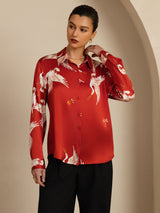 [Wine] SilkSilky-AU 19Momme Long Sleeve Lapel Collar Women's Shirt 001