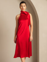 [Red] SilkSilky-AU Sleeveless Tie Neck Dress 003