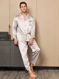 SilkSilky AU 19Momme Pure Silk Long Sleeve Lapel Men's Pyjamas Gray 007