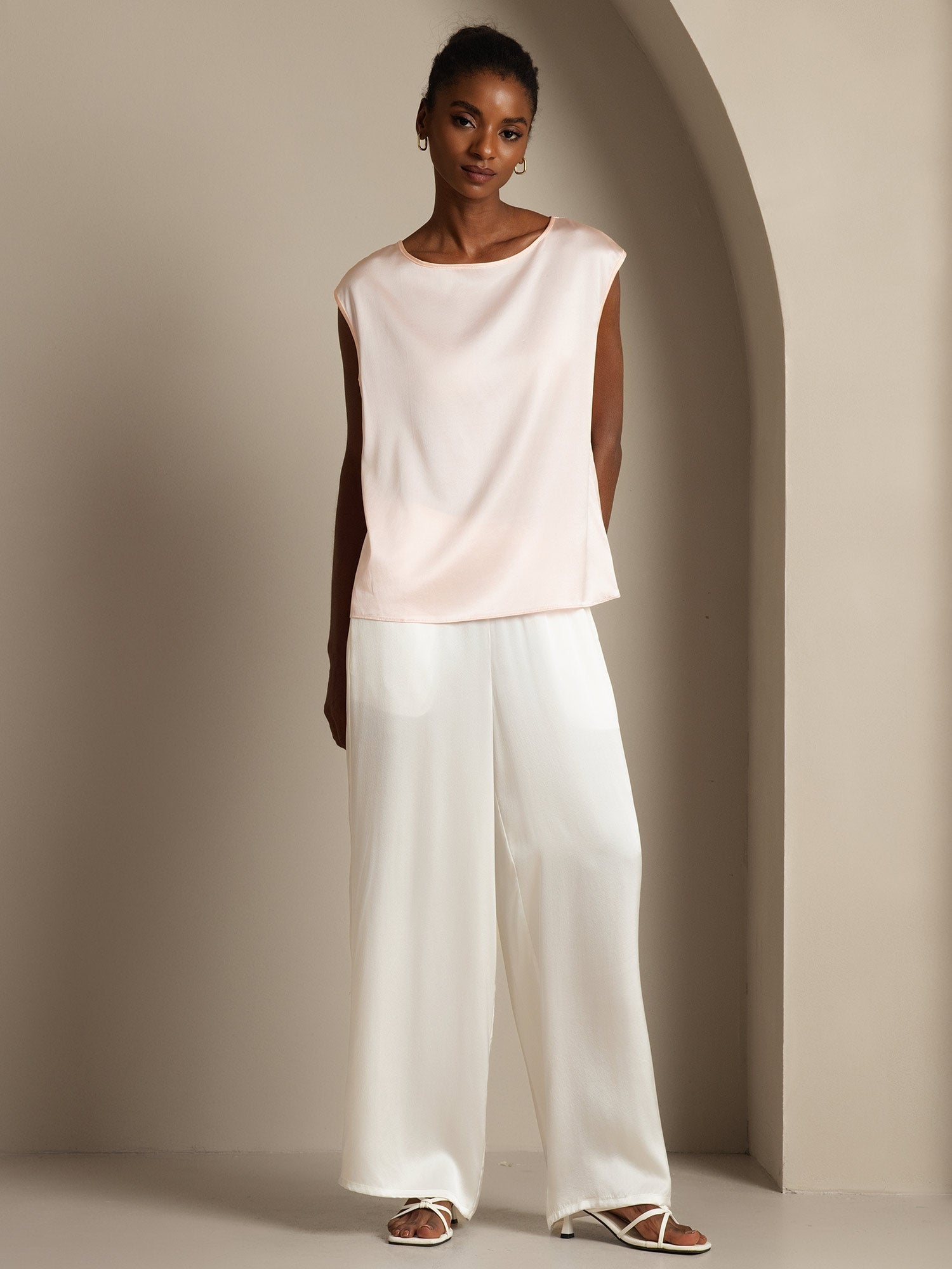 [Pink] SilkSilky-AU 19Momme Silk Round Neck Women's T-Shirt 005,