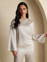 [Light Gray] SilkSilky-AU Long Sleeve Boat Neck Blouse 001