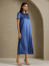 [Real Teal] SilkSilky-AU Short Sleeve Crew Neck Dress 003