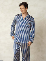 [Navy Stripe] SilkSilky-AU 19Momme Pure Silk Mens Pajamas 005,