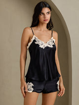 [Black] SilkSilky-AU Sleeveless V Neck Camisole Set 001