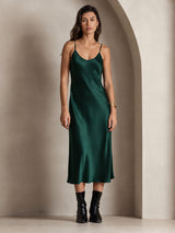 [Dark Green] SilkSilky-AU Sleeveless V Neck Dress 003