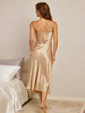 SilkSilky-AU Pure Silk Sleeveless Boat Neck Dress Champagne 002