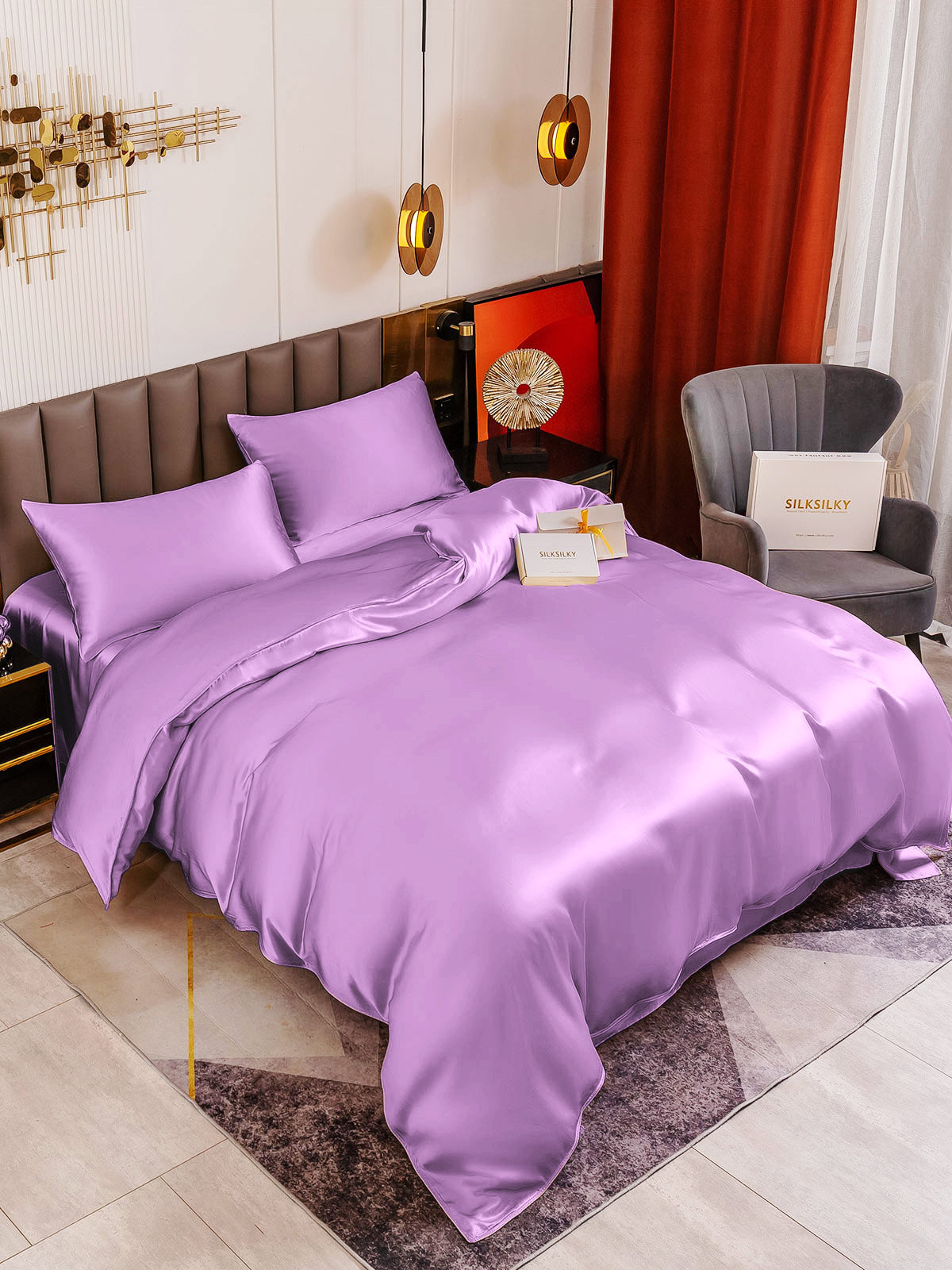 SilkSilky AU 19Momme Pure Silk Bedding Set Lavender 001