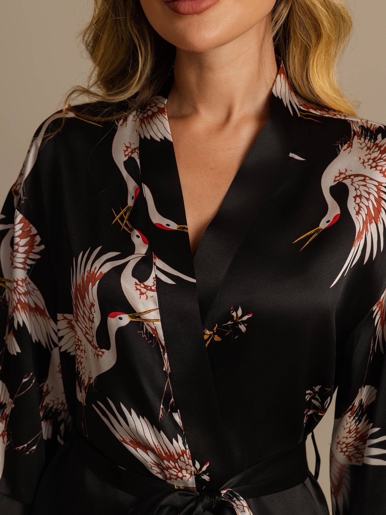 [Black] SilkSilky-AU 19Momme 3/4 Sleeve Women's Dressing Gown 004