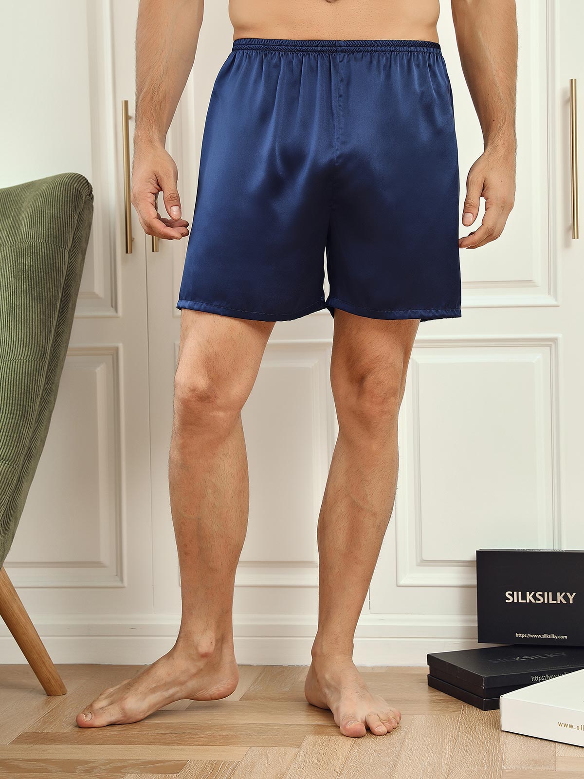 [Dark Blue] SilkSilky-AU 19Momme Pure Silk Mens Sleep Bottoms 003