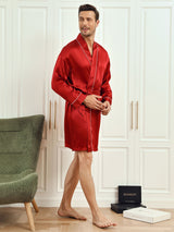 [Wine] SilkSilky-AU Pure Silk 3/4 Sleeve Mens Robe 004