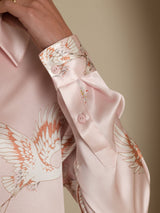[Pink] SilkSilky-AU 19Momme Long Sleeve Lapel Collar Women's Shirt 002
