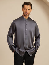 [Dark Gray] SilkSilky-AU Long Sleeve Stand Collar Men''s Shirt 001