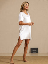 [White] SilkSilky-AU Half Sleeve V Neck Nightgown 006