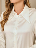 SilkSilky AU 19Momme Silk Long Sleeve Collar Women's Shirt White 006