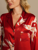 [Dark Red] SilkSilky-AU 19Momme Long Sleeve Notch Collar Nightshirt 004