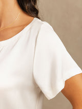 [White] SilkSilky-AU 19Momme Machine-Washable Silk Short Sleeve Women's Pyjamas 004