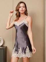 [Purple Gray] SilkSilky-AU 3/4 Sleeve V Neck Nightgown&Dressing Gown Set 004