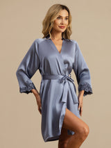 [Light Blue] SilkSilky-AU Pure Silk 3/4 Sleeve Women's Dressing Gown 001