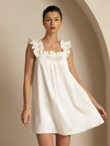 [White] SilkSilky-AU 19Momme Silk Sleeveless Square Neck Dress 001