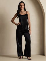 [Black] SilkSilky-AU 19Momme Stretch Silk Charmeuse Spaghetti Strap Scoop Neck Camisole 006