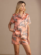 [Pink Cat] SilkSilky-AU Short Sleeve Lapel Collar Women's Pyjamas 001