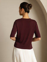 [Windsor Wine] SilkSilky-AU Half Sleeve Crew Neck Women's T-Shirt 002