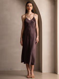 SilkSilky-AU Pure Silk Sleeveless Round Neck Dress Coffee 001