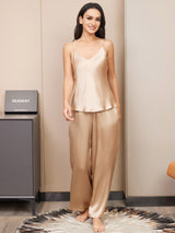 [Champagne] SilkSilky-AU Spaghetti Strap V Neck Camisole Set 004