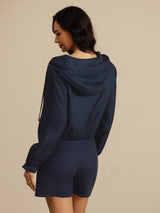 [DarkBlue] SilkSilky-AU 18Momme Silk Satin Surah Long Sleeve High Neck Women's Outerwear 002
