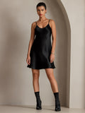 SilkSilky AU Pure Silk Sleeveless V Neck Dress Black 001