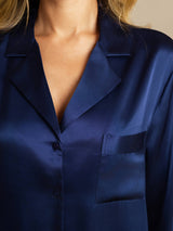 [Dark Blue] SilkSilky-AU Long Sleeve Lapel Collar Nightshirt 006