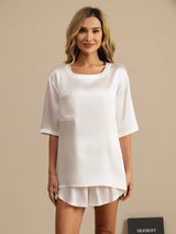 [White] SilkSilky-AU Short Sleeve Round Neck Women's Pyjamas 001