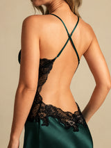 [Emerald Green] SilkSilky-AU Sleeveless V Neck Nightgown 005