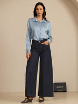 [Grayish Blue] SilkSilky-AU Long Sleeve Lapel Collar Women's Shirt 006