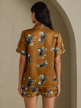 [Brown Lion] SilkSilky-AU Short Sleeve Notch Collar Women's Pyjamas 002