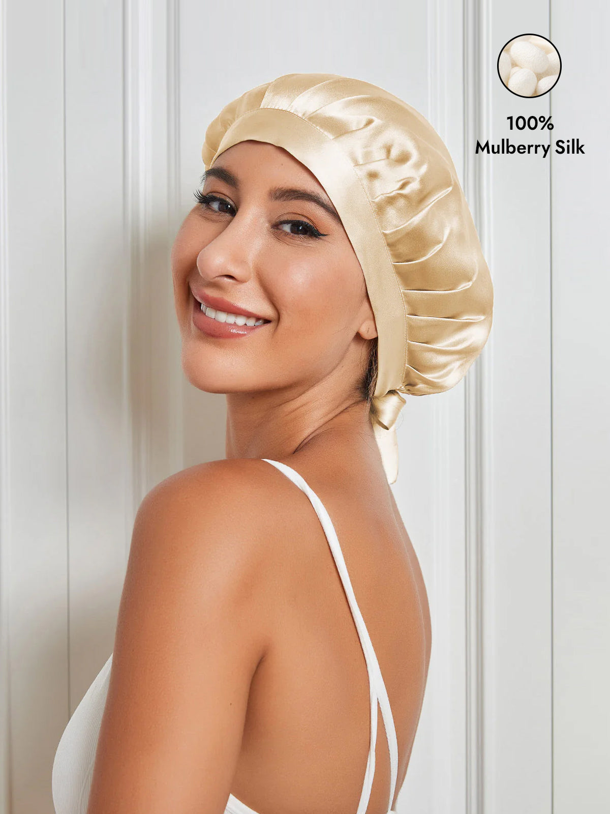 [Champagne] SilkSilky-AU Pure Silk Sleep Cap 001