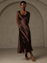 [Coffee] SilkSilky-AU Cap Sleeve Dress 001