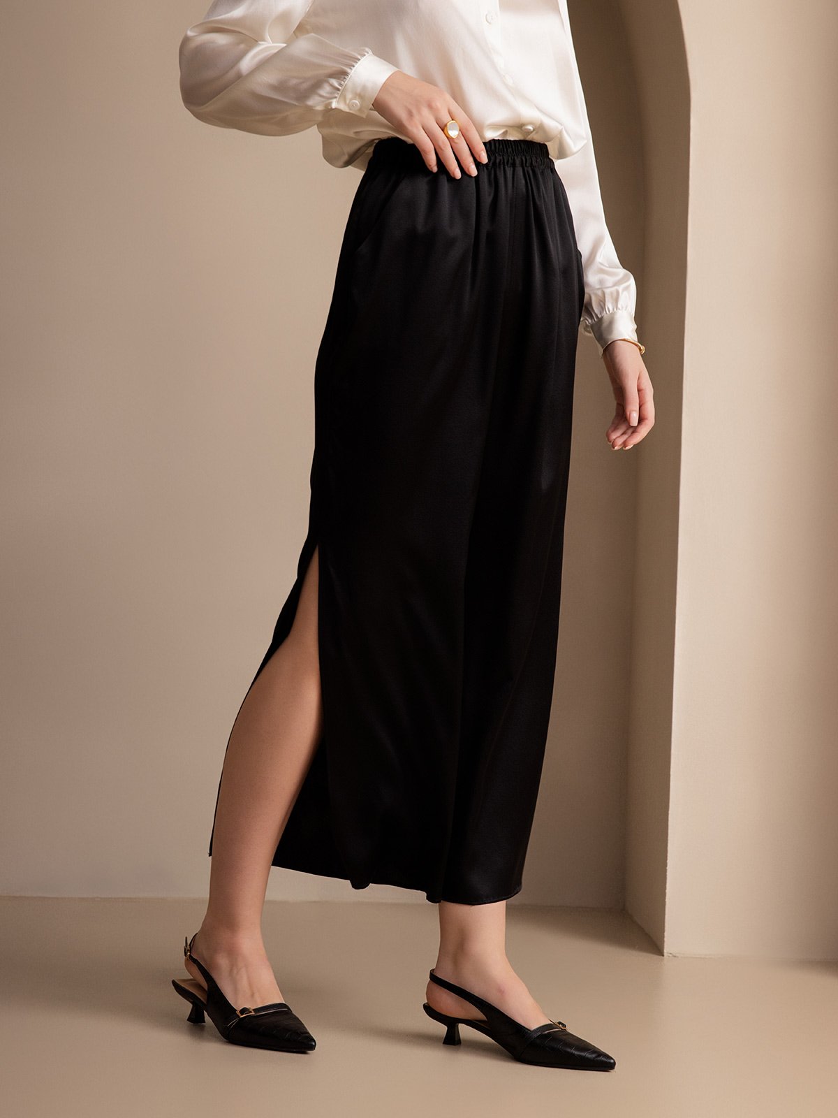 [Black] SilkSilky-AU 19Momme Silk Womens Pants 003