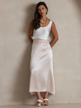 [White] SilkSilky-AU 19Momme Stretch Silk Charmeuse Sleeveless Scoop Neck Camisole 007