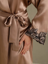[Brown] SilkSilky-AU 3/4 Sleeve Women's Dressing Gown 004
