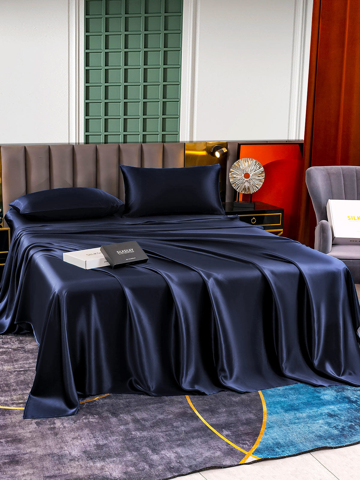 SilkSilky AU 25Momme Pure Silk Bedding Set DarkBlue 002