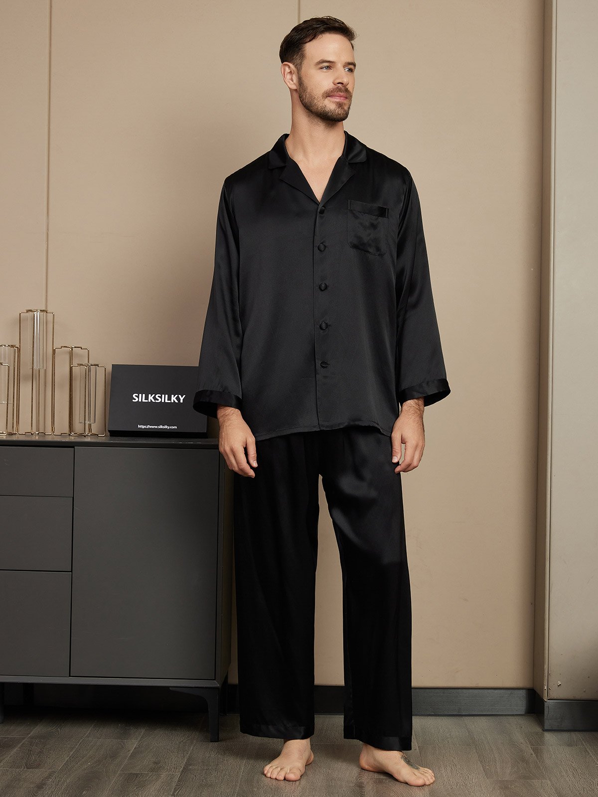[Black] SilkSilky-AU Pure Silk Mens Pajamas 001